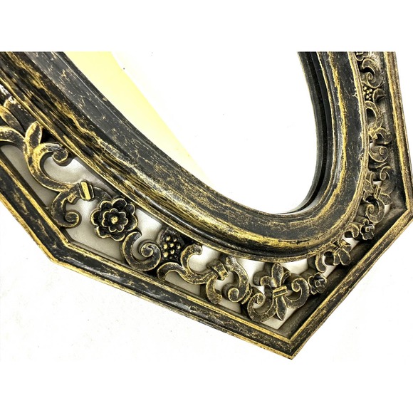 Vintage MCM 1964 Mirror Painted Plastic 22"x9" Flowers Fleur De Lis Motif - Picture 3 of 8